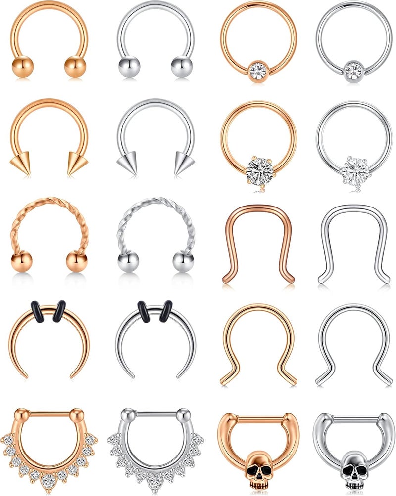 Mayhoop 16G 20Pcs Surgical Steel Nose Rings Septum Rings Captive Bead Rings Horseshoe Piercing Jewelry Cartilage Helix Daith Tragus Earring Hoop Lip Hinged Seamless Nose Hoop Ring for Women Men - Image 1